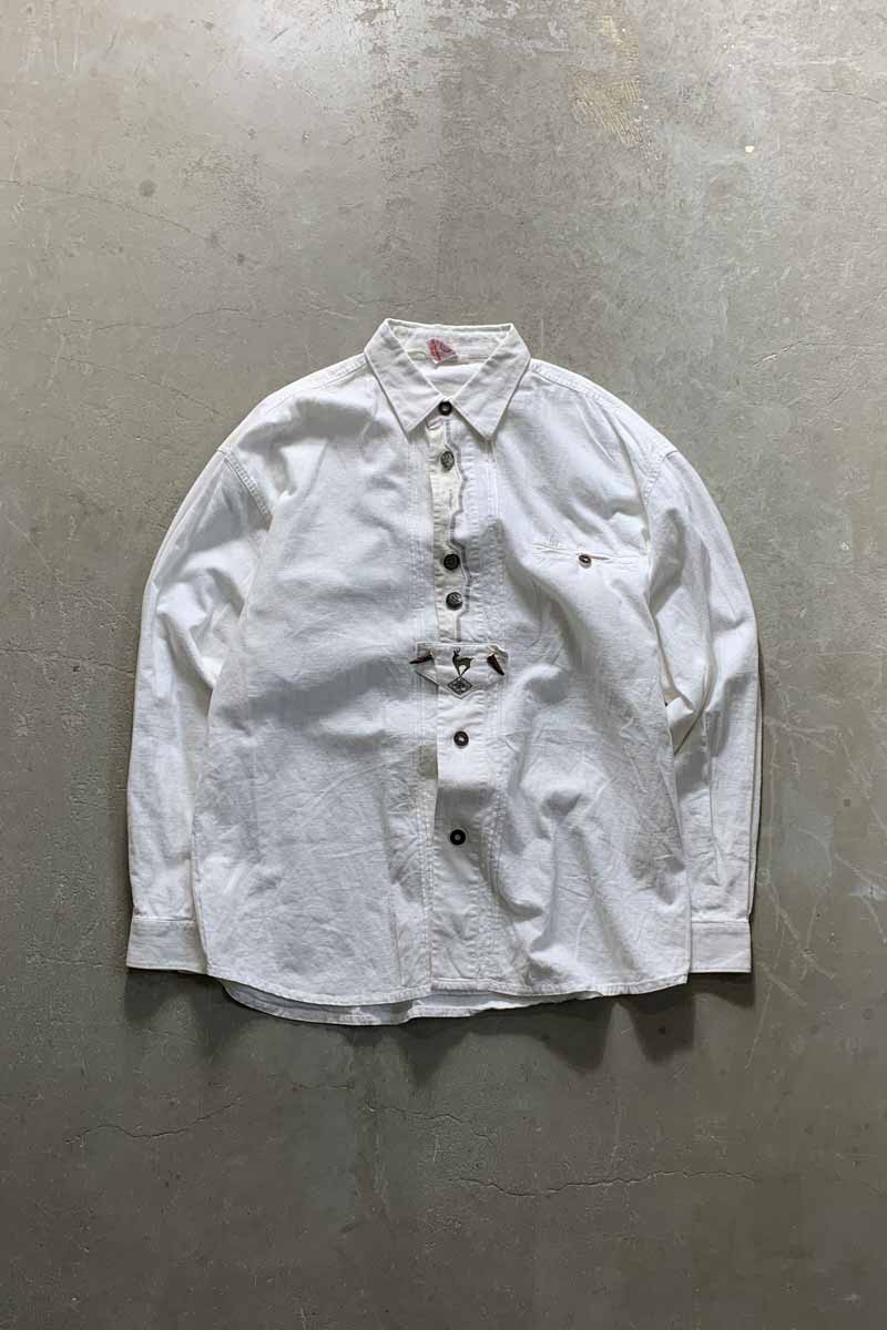 【中古】NO BRAND (ノー ブランド) L/S TYROLEAN SHIRT 長袖 チロリアン シャツ WHITE [SIZE: L USED]