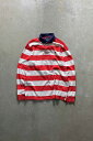 yÁzPOLO BY RALPH LAUREN (| oC t [) 90'S L/S BORDER RUGBY SHIRT 90N  {[[ K[ Vc WHITE / RED [SIZE: M USED]