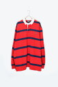 yÁzPOLO BY RALPH LAUREN (|oCt[) 90'S BORDER RUGBY SHIRT 90N {[_[ K[ Vc / RED / NAVY [SIZE: 2XL USED]