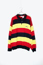 yÁzGUESS (QX) MADE IN USA 90'S BORDER COTTON KNIT POLO SHIRT USA 90N {[_[ Rbg jbg | Vc / BLACK / RED / YELLOW [SIZE: M USED]