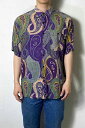 yÁzCAMPUS (LpX) 90'S S/S DESIGN ART RAYON SHIRT 90N  fUC A[g [ Vc PURPLE [SIZE: L USED]