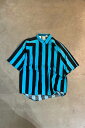 yÁzNO BRAND (m[uh) 90'S S/S STRIPE DESIGN SHIRT 90N  XgCv fUC Vc LIGHT BLUE / BLACK [SIZE: XL USED]