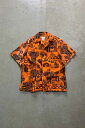 yÁzNO BRAND (m[uh) 90'S S/S OPEN COLLAR NATIVE COTTON SHIRT 90N  I[vJ[ Rbg Vc ORANGE [SIZE: M USED]