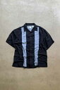 yÁzVINTAGE SILK (re[WVN) 90'S S/S OPEN COLLAR TWO TORN SILK SHIRT 90N  I[vJ[ c[g[ VN Vc NAVY / BLUE [SIZE: XL USED]