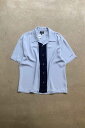 yÁzBC ETHIC (r[V[ GVJ) MADE IN USA S/S TWO TONE LINE OPEN COLLAR SHIRT USA  c[ g[ C I[v J[ Vc BLUE [SIZE: XL USED]