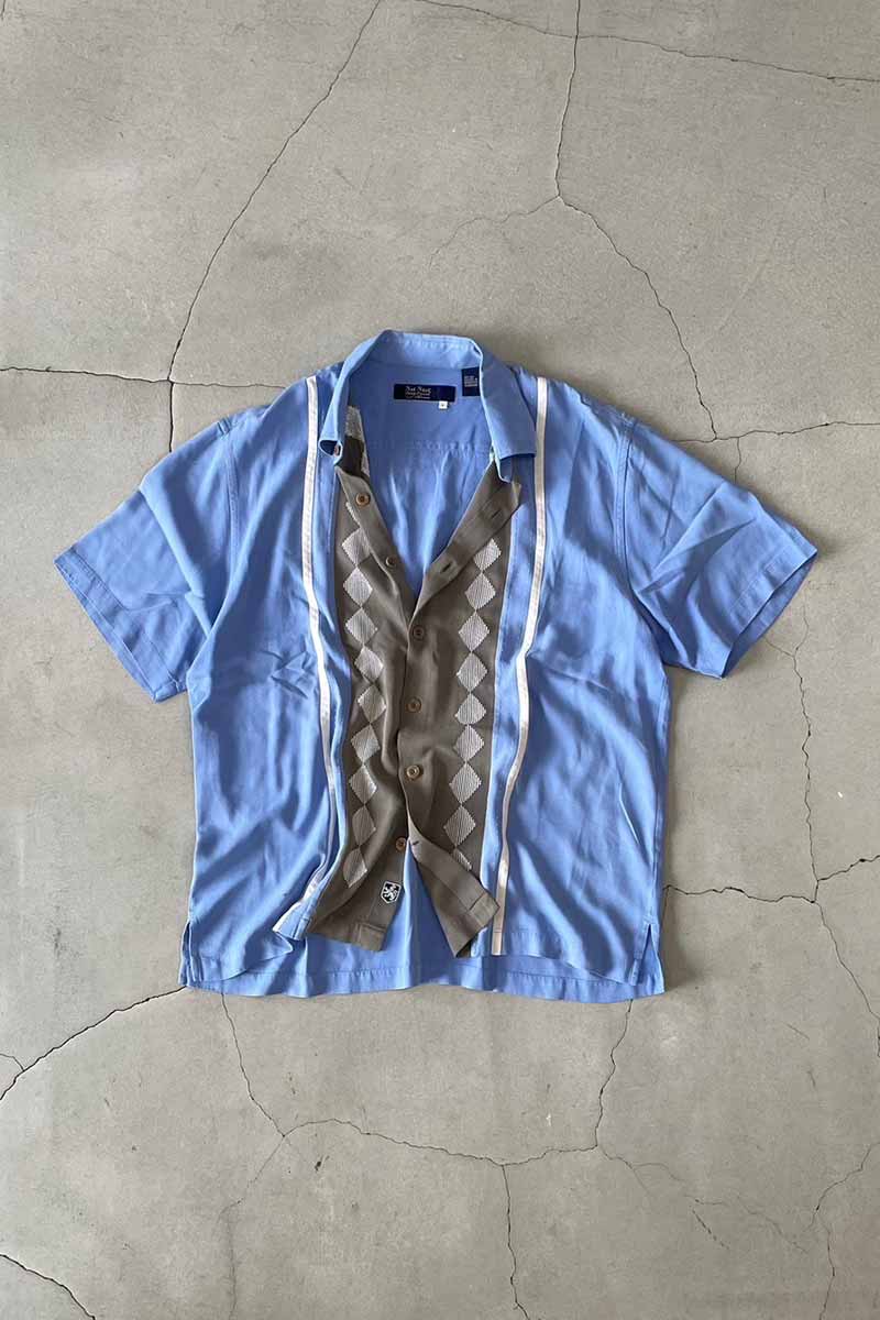 【中古】NAT NAST (ナット ナスト) S/S TWO TONE DESIGN SILK SHIRT 半袖 ツートーン デザイン シルク ..