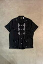 yÁzGUAYABERAS TULUM 90'S S/S DESIGN CUBA SHIRT 90N  fUC L[o Vc BLACK [SIZE: XL USED]