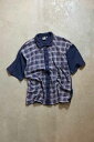 yÁzQUIKSILVER (NCbNVo[) MADE IN USA 90'S S/S CHECK SWEAT SHIRT USA 90N  `FbN XEFbg Vc NAVY [SIZE: L USED]