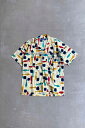 yÁzOCEAN PACIFIC (I[VpVtBbN) MADE IN USA 90'S S/S OPEN COLLAR FISH DESIGN SHIRT USA 90N  I[v J[ tBbV fUC Vc BEIGE [SIZE: XL USED]