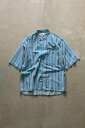 yÁzPIER CONNECTION (sA RlNV) MADE IN INDIA 90'S S/S HAND DRAWING STRIPE COTTON SHIRT 90N  XgCv Rbg Vc BLUE [SIZE: L USED]