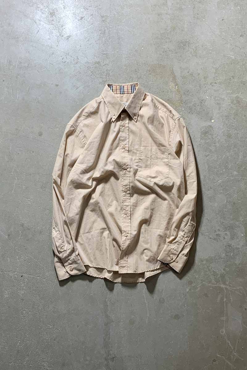 【中古】BURBERRY (バーバリー) MADE IN ENGLAND L/S B.D SHIRT イングランド製 長袖 ボタンダウン シャツ BEIGE [SIZE: M USED]