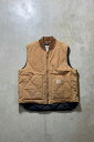 yÁzCARHARTT (J[n[g) MADE IN USA 90'S DUCK VEST W/QUILTING LINER USA 90N _bN xXg LeBOCi[ BEIGE [SIZE: XL USED]