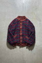 yÁzGUERRERO (Q[) MADE IN ITALY 90'S CHECK WOOL ACRYLIC KNIT JACKET W/QUILTING LINER C^A 90N `FbN E[ AN jbg WPbg LeBOCi[ / RED [SIZE: L USED]