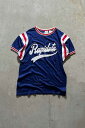 yÁzEMPIRE (GpCA) 70-80'S RAPIDATA PRINT FOOTBALL RAYON T-SHIRT 70-80N vg tbg{[ [ eB[Vc NAVY [SIZE: M USED]