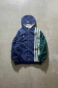 yÁzADIDAS (AfB_X) 90'S NYLON HOODIE PUFF JACKET 90N iC t[fB[ pt WPbg NAVY [SIZE: L USED]