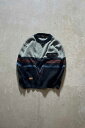 yÁzMIN CHU (~ `E) 80'S LEATHER SWITCHING WOOL ACRYLIC DESIGN KNIT SWEATER 80N U[ XEBb`O E[ AN fUC jbg Z[^[ NAVY [SIZE: M USED]