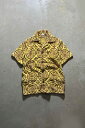 yÁzNO BRAND MADE IN BRAZIL 70'S PATTERN PILE S/S SHIRT uW 70N p^[ pC  Vc YELLOW [SIZE: L USED]