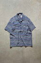 yÁzWHITE BEAR (zCg xA) 70'S OPEN COLLAR FIOWER DESIGH S/S SHIRT USA 70N J t[ fUC  Vc BLUE [SIZE: L USED]