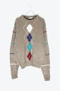 yÁzKOMAN (R}) 90'S ARGYLE ACRYLIIC MOHAIR CREW NECK SWEATER 90N A[KC AN wA N[ lbN Z[^[ BEIGE [SIZE: L USED]