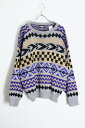 yÁzTURNABOUT (^[AoEg) MADE IN USA 80'S GEOMETRIC MULTI PATTERN ACRYLIC KNIT SWEATER USA 80N WI^bN }`AN jbg Z[^[ GREY /BLUE / BEIGE / BLACK [SIZE: L USED]