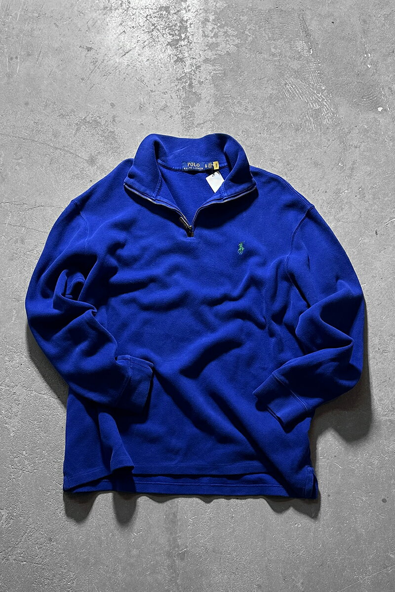 【中古】POLO RALPH LAUREN (ポロ ラルフ ローレン) HALF ZIP COTTON KNIT SWEATER ハーフ ジップ コットン ニット セーター BLUE [SIZE: XL USED]