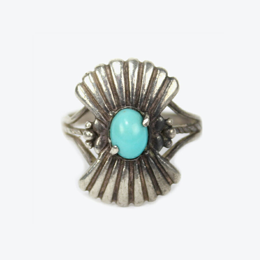 【中古】NAVAJO INDIAN JEWELRY ナバホ インディアンジュエリー SILVER 925 VINTAGE RING w/TURQUOSE O-7 シルバー925 ヴィンテージリング ターコイズ [SIZE:25号 USED]