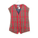 yÁz(KA) TOMMY JEANS (g~[W[Y) 90'S CHECK DENIM VEST 90N `FbN fj xXg RED/INDIGO [SIZE: XL USED]