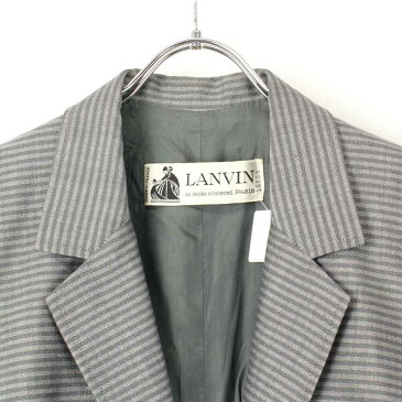 【WOMENS】【中古】【送料無料】(KA) LANVIN(ランバン) MADE IN FRANCE BORDER TAILORED JACKET フランス製 ボーダー テーラード ジャケット GRAY/CHACOAL [SIZE: L相当 USED]