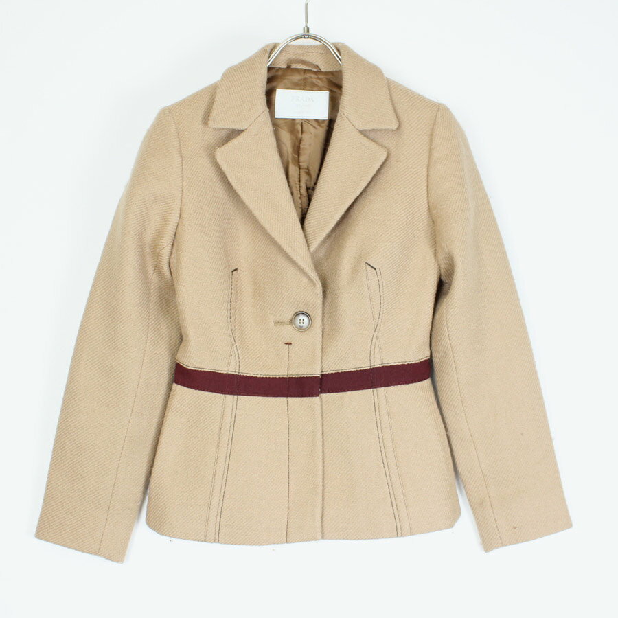 【WOMENS】【中古】【送料無料】(KA) PRADA (プラダ) MADE IN ITALY WOOL TAILOERD JACKET イタリア製 ウール テーラードジャケット BEIGE [SIZE:38 USED]