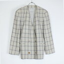 【送料無料】【WOMENS】【中古】(KA) GIORGIO ARMANI (ジョルジオ・アルマーニ) MADE IN ITALY WINDOWPEN CHECK NO COLLAR JACKET イタリア製 チェック ノーカラー ジャケット BEIGE/GREY [SIZE: 40 USED]