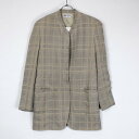 【送料無料】【WOMENS】【中古】(KA) GIORGIO ARMANI (ジョルジオ・アルマーニ) MADE IN ITALY CHECK NO- COLLAR JACKET イタリア製 チェック ノーカラー ジャケット BEIGE/GREY [SIZE: 38 USED]