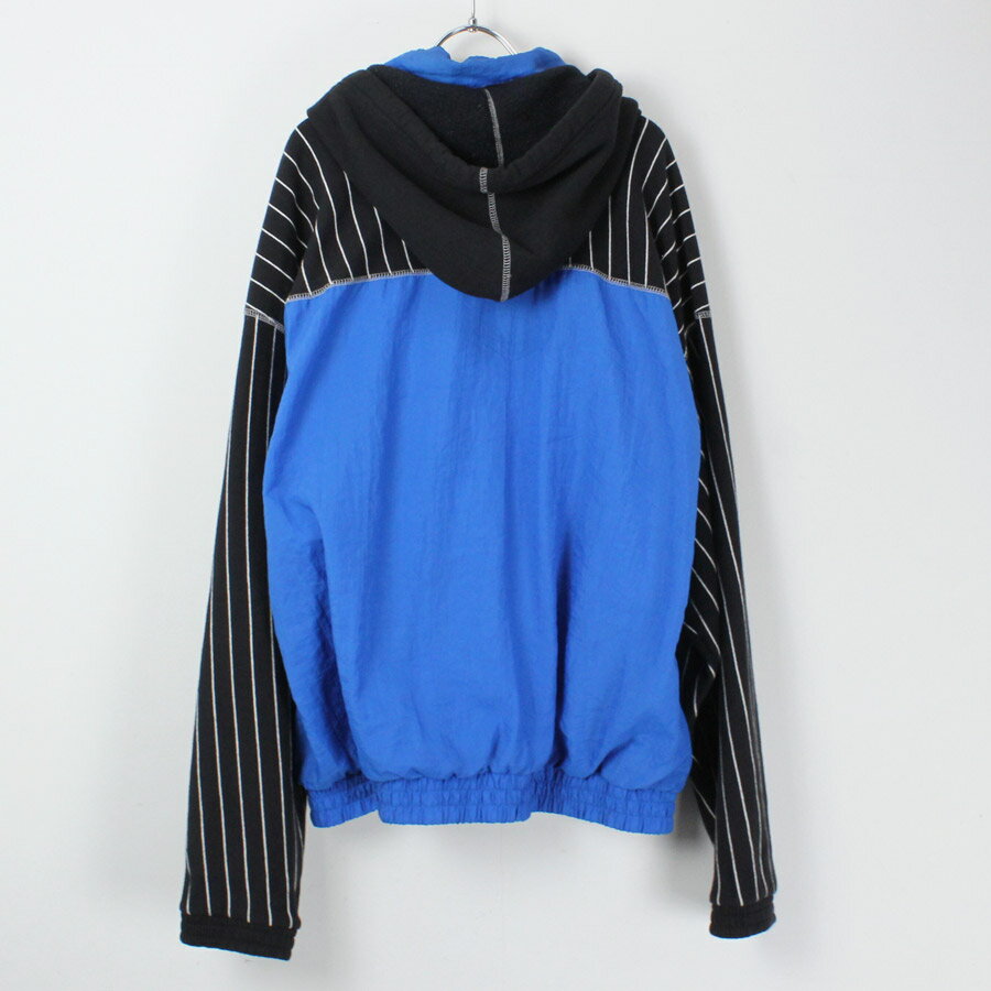 【中古】【送料無料】 (KA) REEBOK (リーボック) 90'S SHAQ SLEEVE SWITCHING ZIP UP HOODIE NYLON JACKET 90年代 シャキールオニール シグネイチャーモデル スリーブ 切り替え ジップアップ フーディー ナイロン ジャケット BLUE/BLACK [SIZE: XL USED]