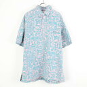 yÁz(KA) IOLANI (CIj) MADE IN HAWAII 90'S S/S PULLOVER PATTERN SHIRT 90N  vI[o[  Vc BLUE/PINK [SIZE: L USED]