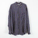 yÁz(KA)(N19-98) FENN WRIGHT&MANSON (tFCg&}\) 90'S L/S PATTERNED SILK SHIRT 90N L/S ؂Ԃ VN Vc NAVY [SIZE:L USED]