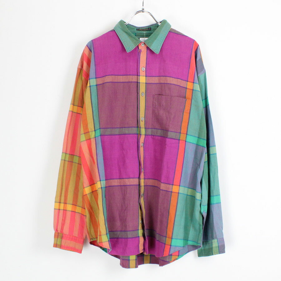 【中古】(KA)COLOURS BY ALEXANDER JULIAN (カラーズ バイ アレクサンダー ジュリアン) 90 039 S L/S CHECK SHIRT 90年代 長袖 チェック シャツ MULTI SIZE:XL USED