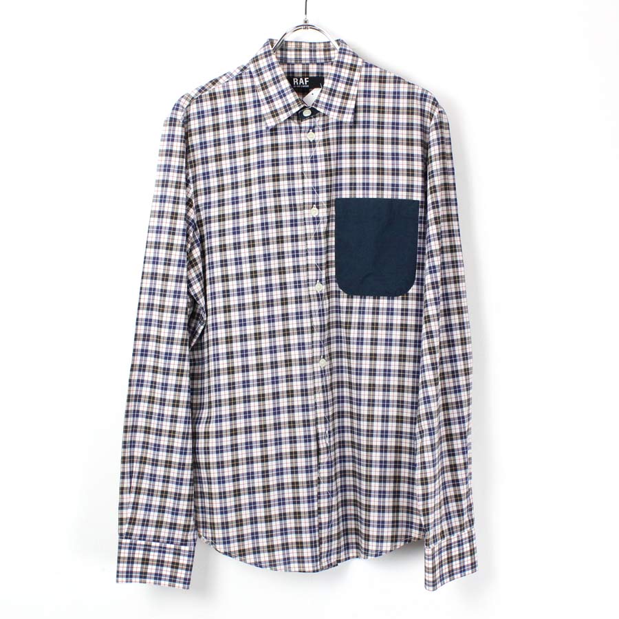 (KA) RAF BY RAF SIMONS (ラフバイラフシモンズ) MADE IN ITALY L/S CHECK SHIRT イタリア製 長袖 チェック シャツ NAVY/WHITE 