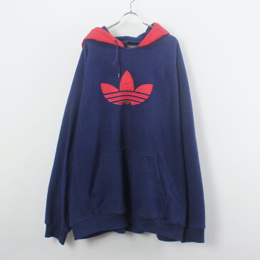 【中古】(KA) ADIDAS (アディダス) 90'S PULL OVER FLEECE PARKE 90年代 プルオーバー フリース パーカー RED/NAVY [SIZE: XXL USED]