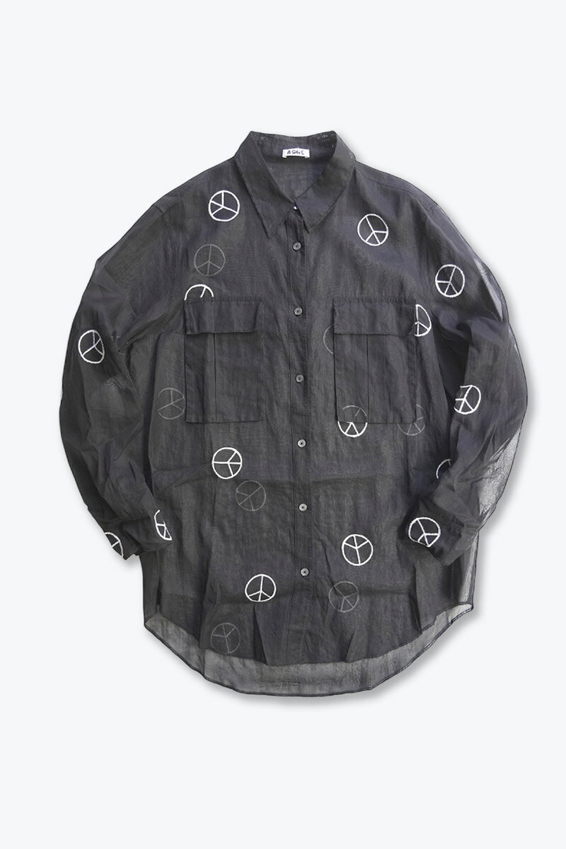 【中古】ACNE (アクネS PEACE SYMBOL SHEER SHIRT 長袖ピースマークデザインシャツ BLACK [SIZE:M USED]