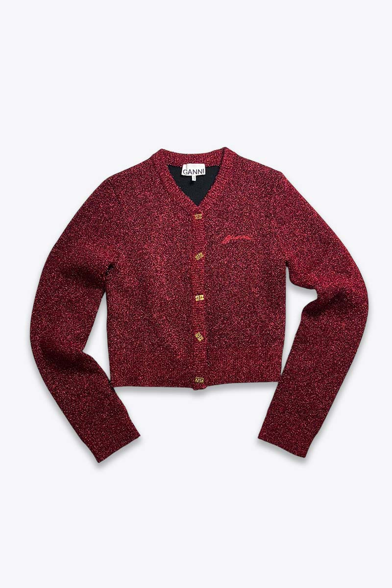 Rakuten - 【中古】GANNI （ガニ―）GLITTER KNIT CARDIGAN グリッターニットカーディガン RED [SIZE: S USED]