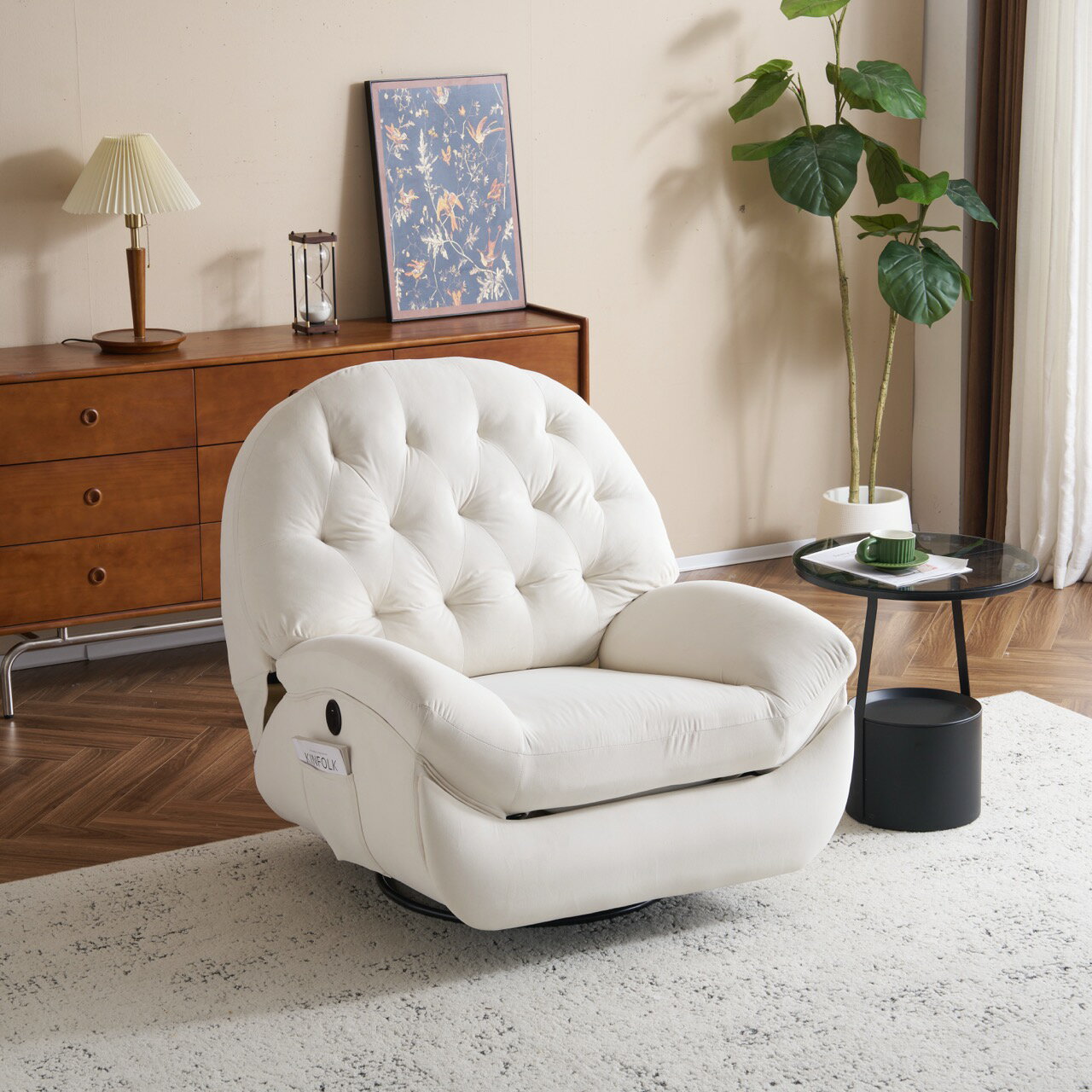 電動1人掛けソファー リクライニングチェア ゲーミングチェア リクライニングソファ 電動ソファ ベルベット 貝殻のデザイン 270度回転式 背もたれ調節105-165度 簡単昇降ボタン