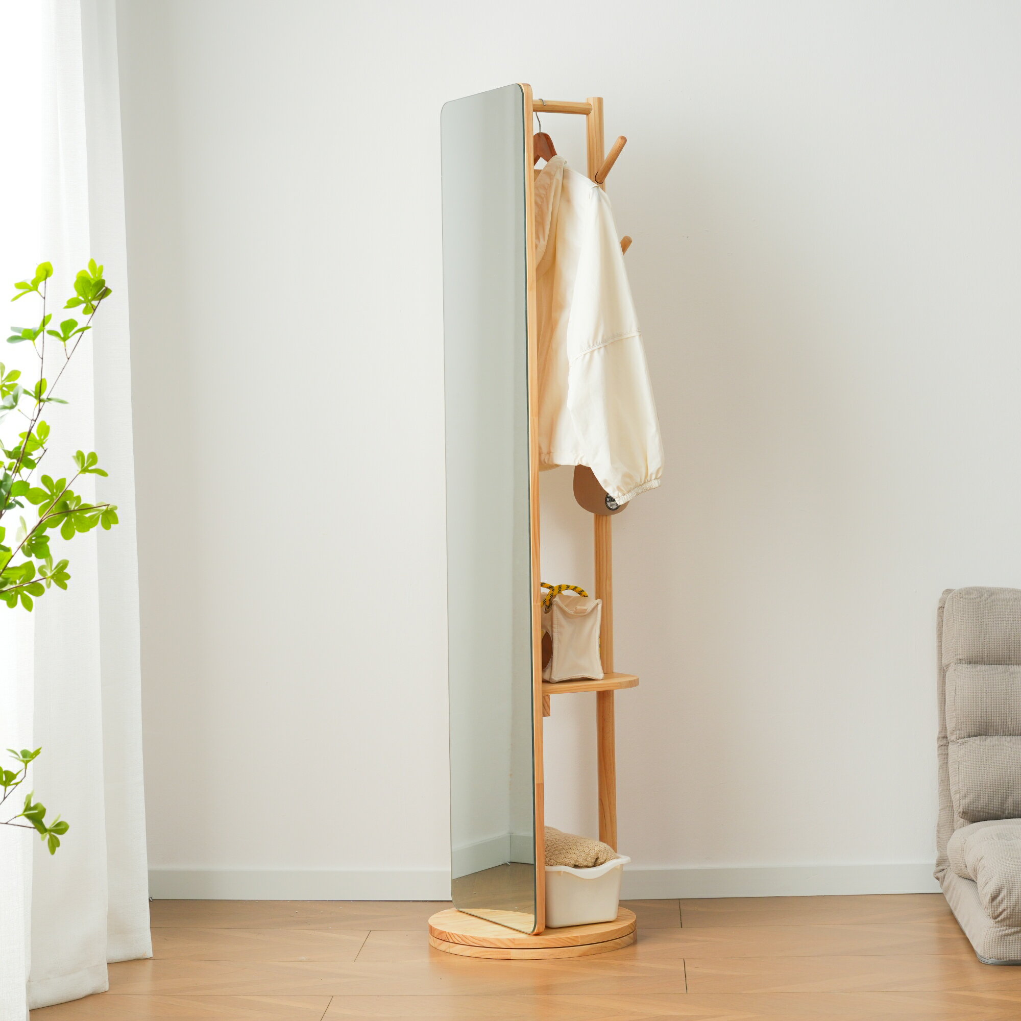 【回転盤タイプ】鏡 姿見 玄関 全身 おしゃれ ハンガーラック 収納 スタンド 回転 DIY 自撮り鏡鏡 ミラー 鏡 壁掛け鏡 全身鏡 飛散防止加工 全身ミラー ドレッサー スリムミラー インテリア インスタ映え