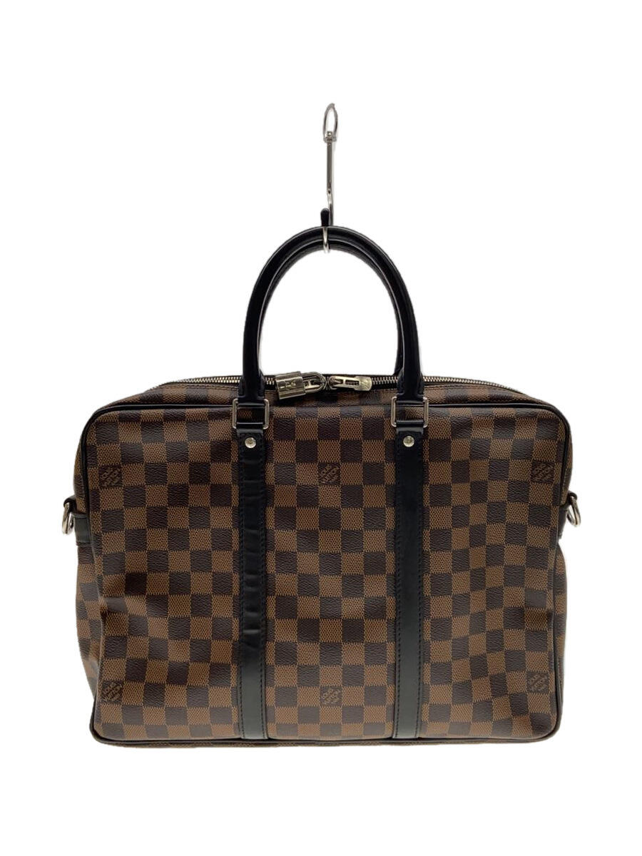 【中古】LOUIS VUITTON◆ポルト・ドキュマン・ヴォワヤージュPM_ダミエ・エベヌ_BRW/PVC/BRW【バッグ】