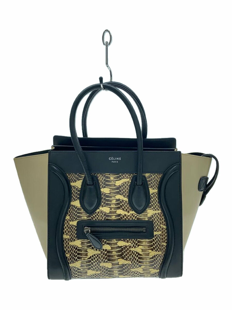 【中古】CELINE◆ハンドバッグ/レザー/BLK/アニマル/マイクロショッパー/内側汚れ有【バッグ】