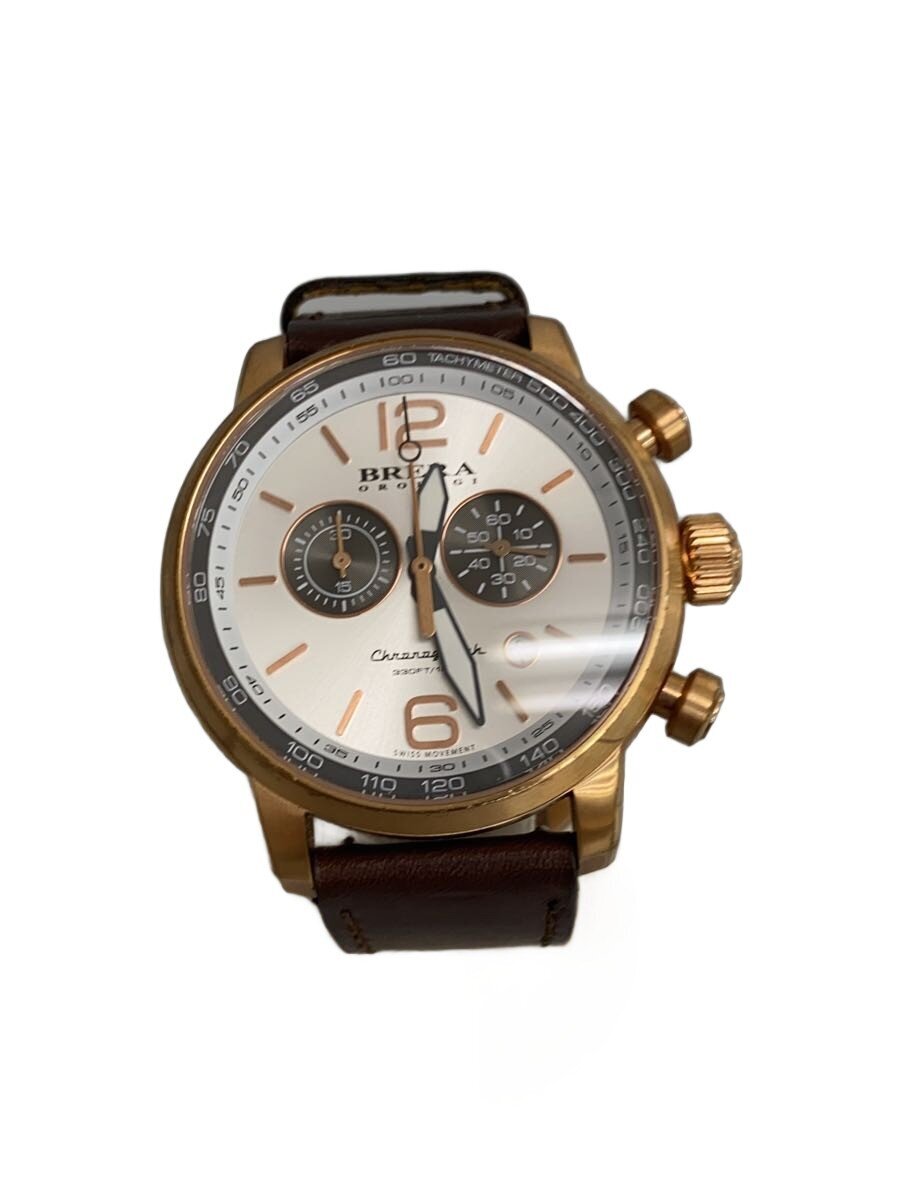 【中古】BRERA OROLOGI◆DINAMICO/クォーツ腕時計/アナログ/レザー/SLV/BRW/4406【服飾雑貨他】