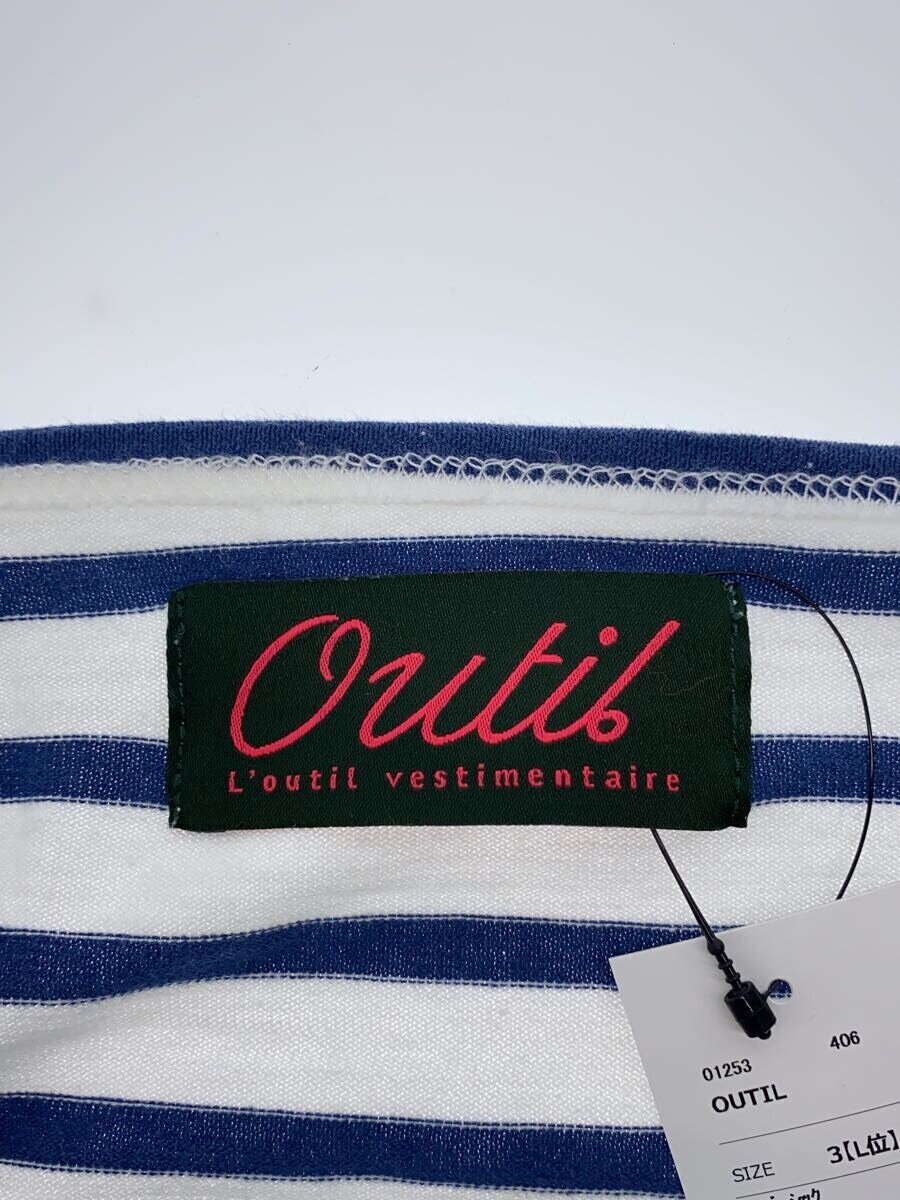 【中古】OUTIL◆フロントシミ・ヨレ有/長袖Tシャツ/3/コットン/BLU/ボーダー【メンズウェア】