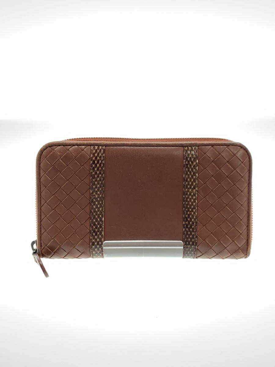 【中古】BOTTEGA VENETA◆長財布/レザー/BRW/無地/レディース【服飾雑貨他】
