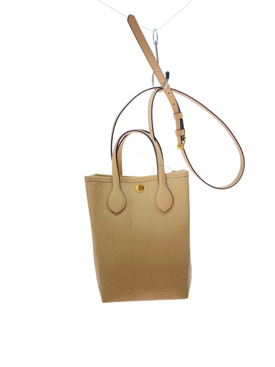 【中古】GUCCI◆ストラップ付き GG スーパーミニバッグ/レザー/BEG//【バッグ】