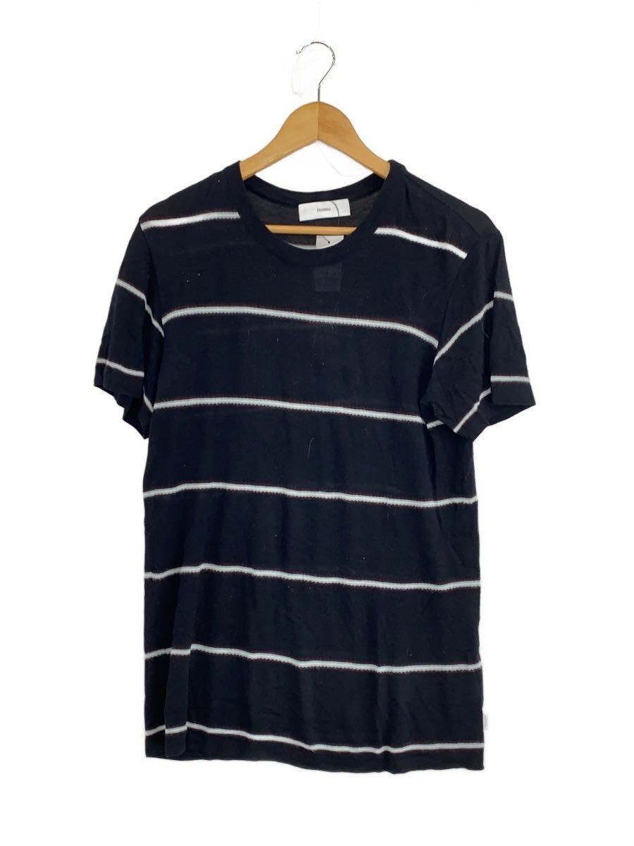SUGARHILL◆SILK LINEN STRIPED KNIT TEE Tシャツ/L/レーヨン/BLK/ボーダー/21SSKN01//