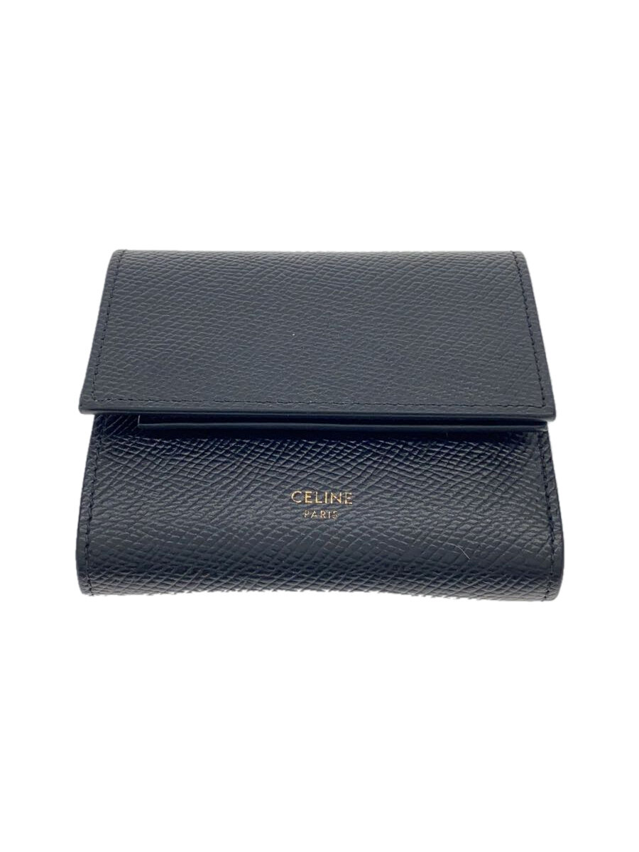 【中古】CELINE◆スモールトリフォールドウォレット/三つ折り財布/レザー/BLK/無地/レディース【服飾雑貨他】