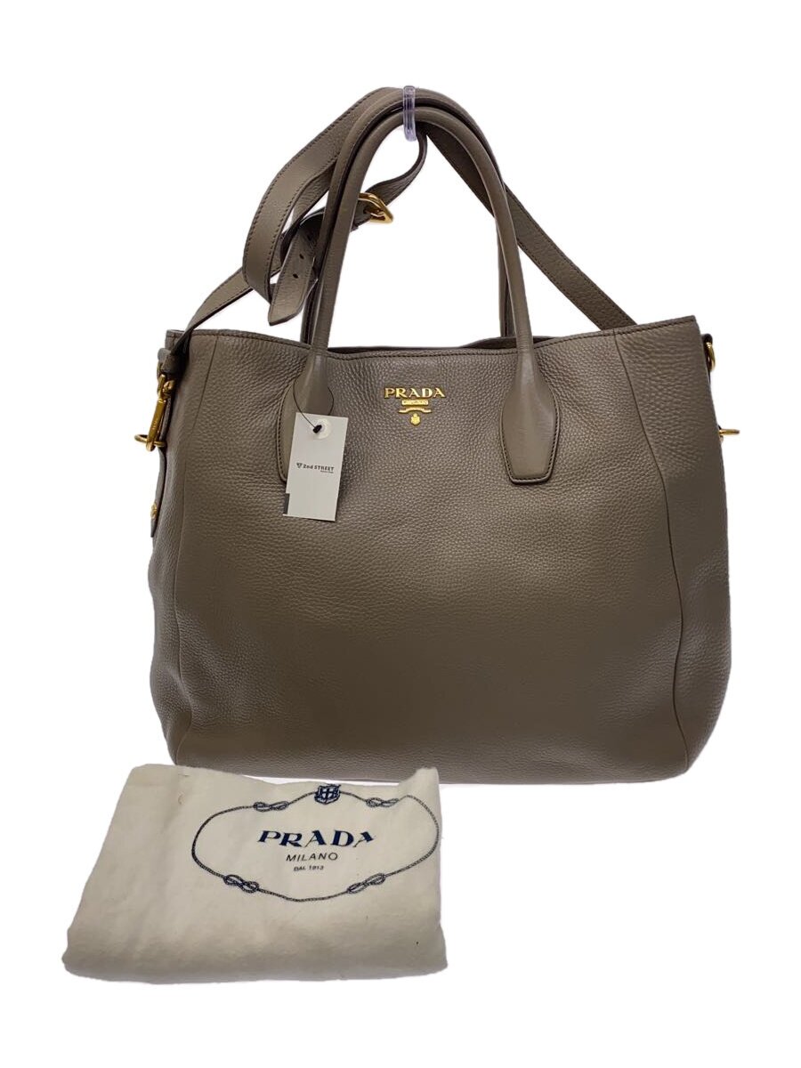 【中古】PRADA◆バッグ/レザー/GRY/BN2537【バッグ】
